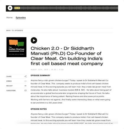 Chicken 2.0 - Dr Siddharth Manvati (Ph.D) Co-Founder of Clear Meat