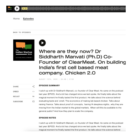 Where are they now? Dr Siddharth Manvati (Ph.D) Co-Founder of ClearMeat. On building India’s first cell based meat company. Chicken 2